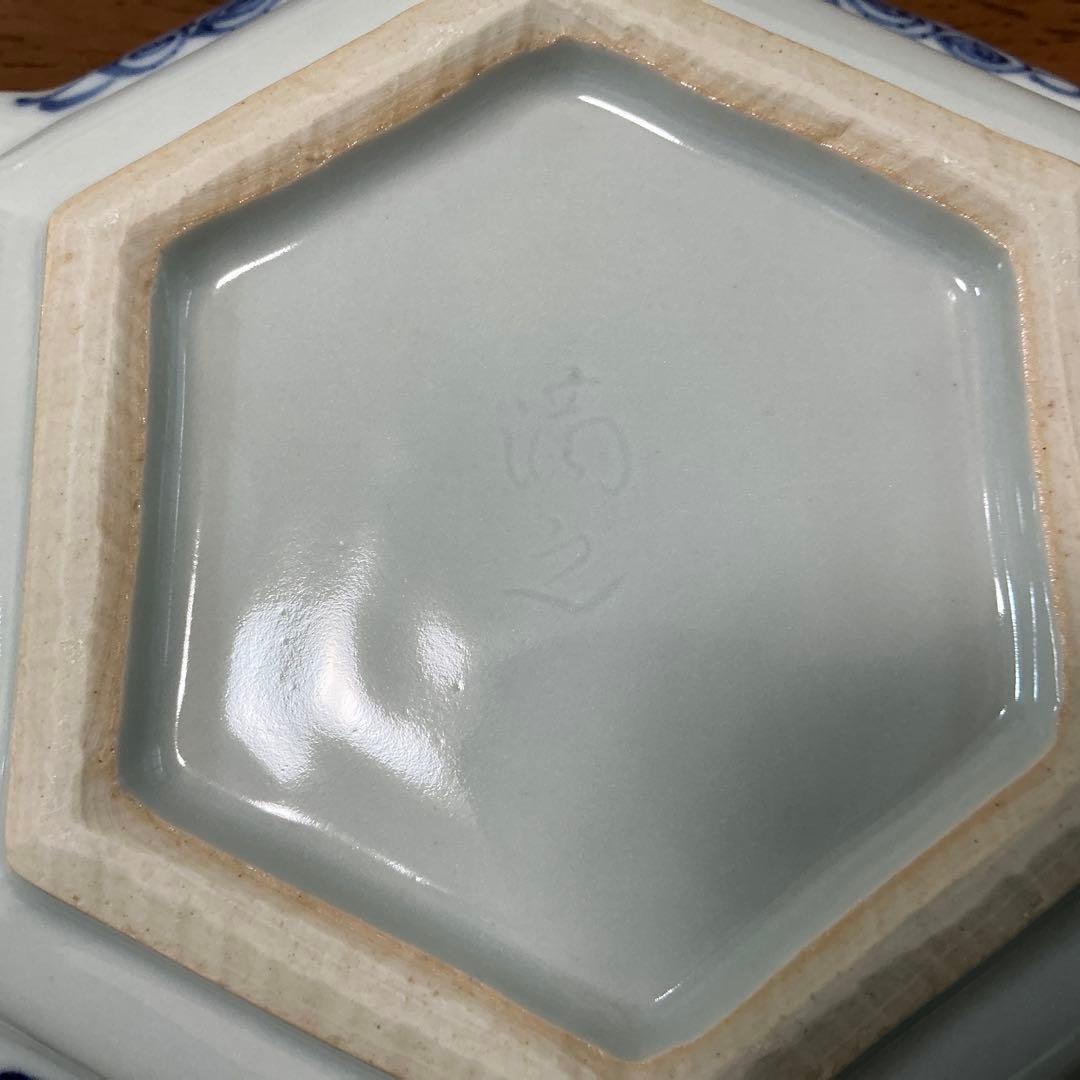 川瀬満之　染付山水文六角　小鉢　(深皿) 美品　清水焼