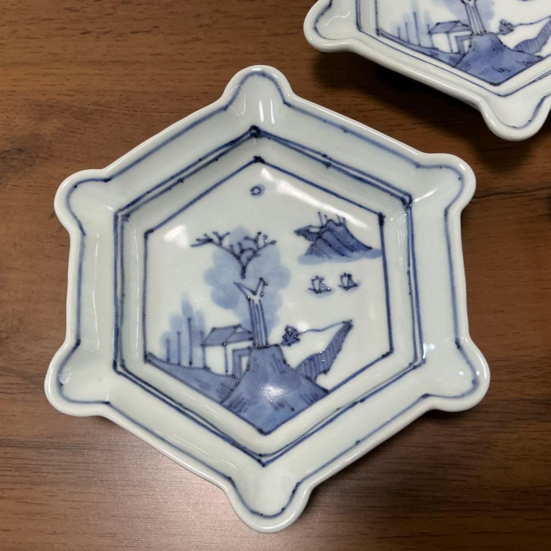 川瀬満之　染付山水文六角　小鉢　(深皿) 美品　清水焼