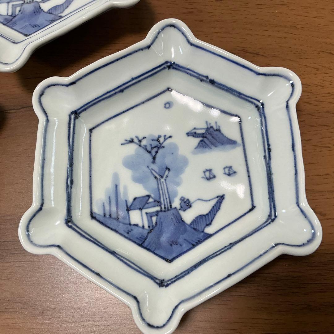 川瀬満之　染付山水文六角　小鉢　(深皿) 美品　清水焼