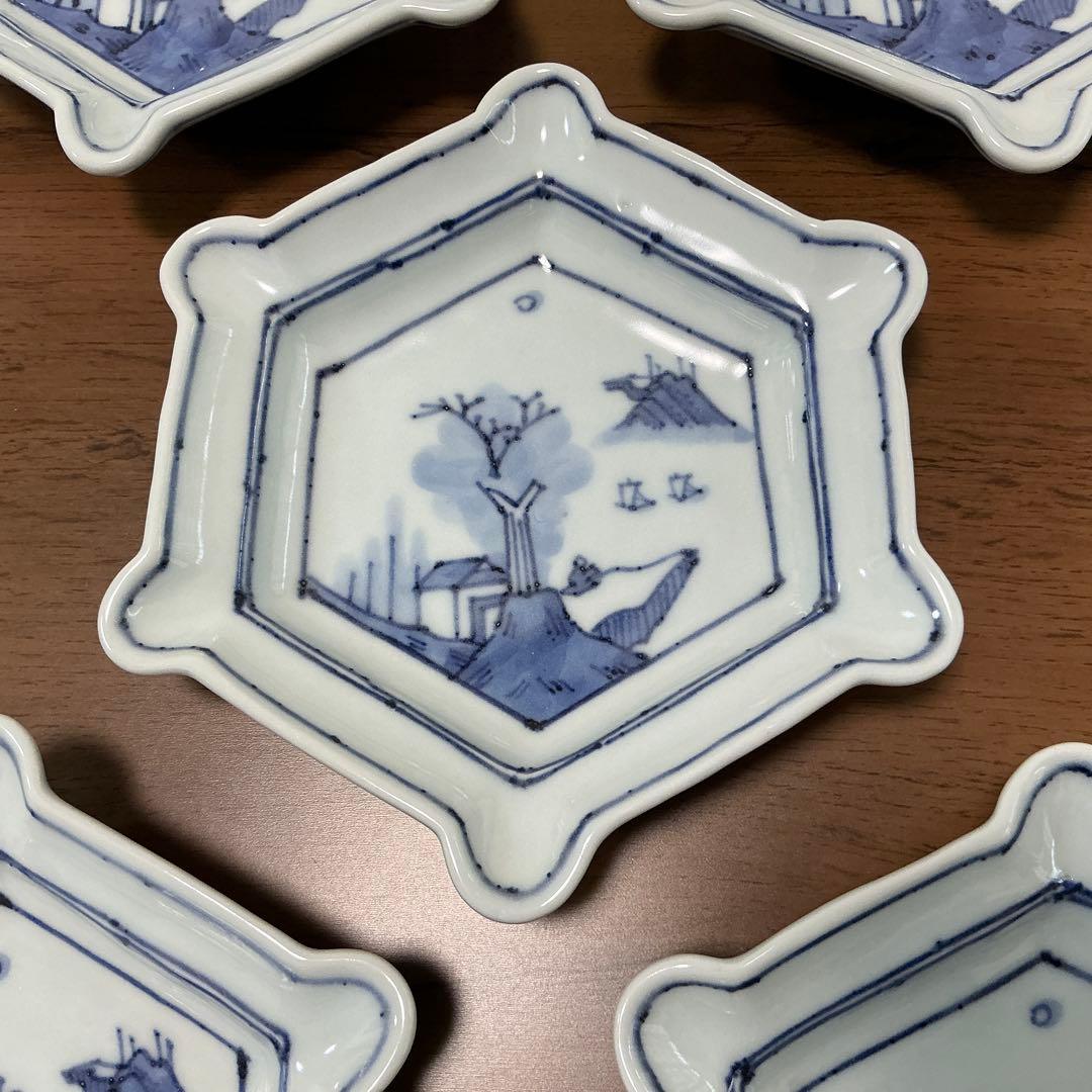 川瀬満之　染付山水文六角　小鉢　(深皿) 美品　清水焼