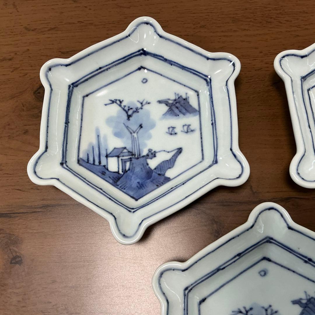 川瀬満之　染付山水文六角　小鉢　(深皿) 美品　清水焼