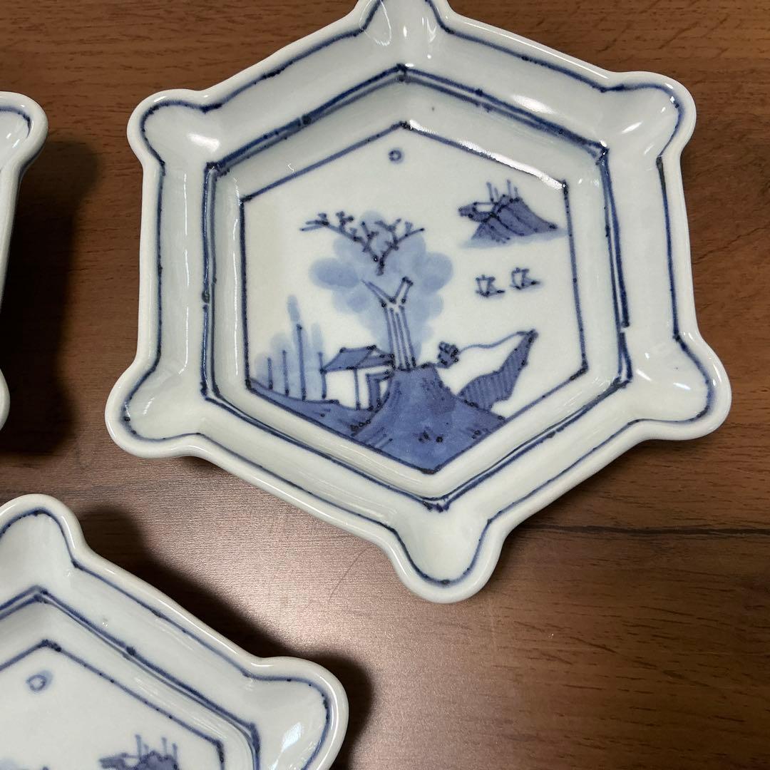 川瀬満之　染付山水文六角　小鉢　(深皿) 美品　清水焼