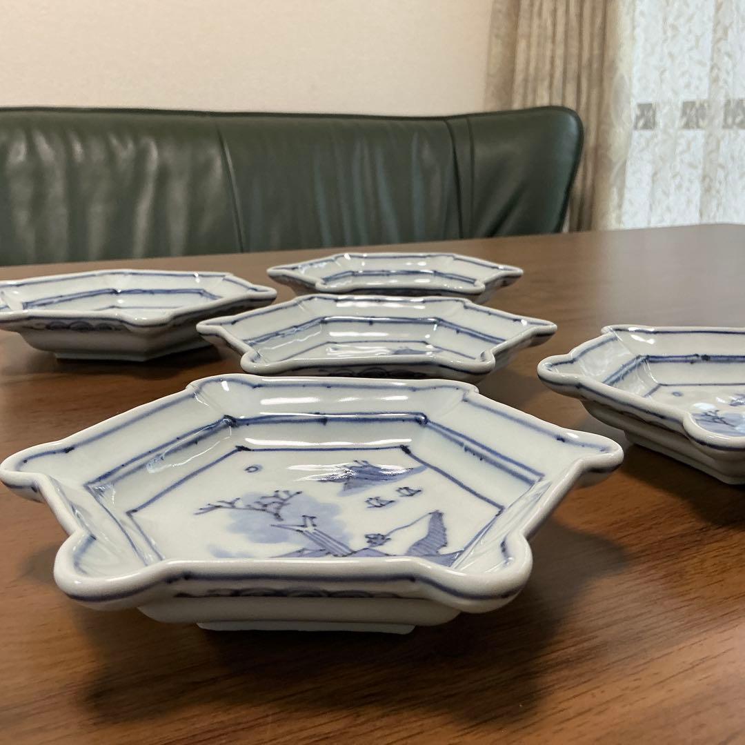 川瀬満之　染付山水文六角　小鉢　(深皿) 美品　清水焼