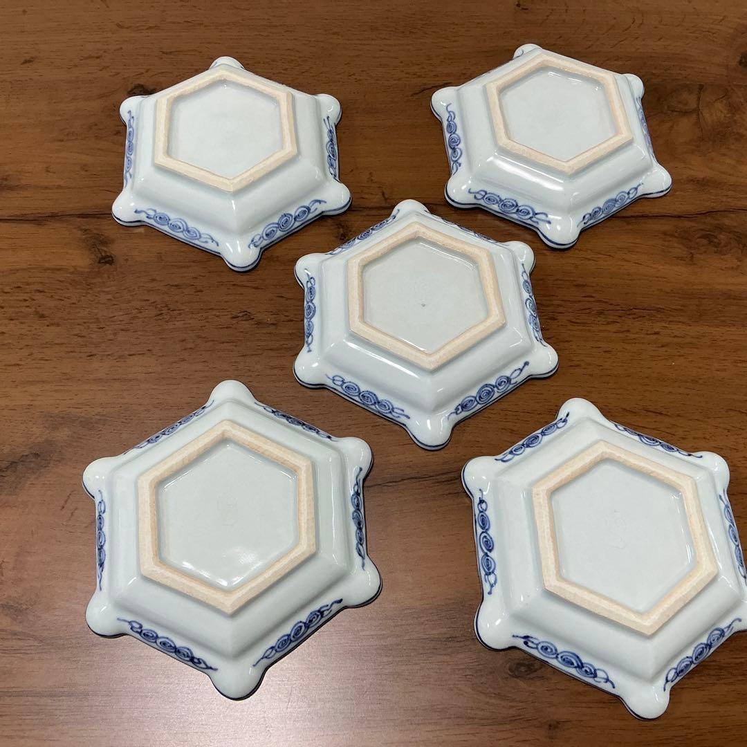 川瀬満之　染付山水文六角　小鉢　(深皿) 美品　清水焼