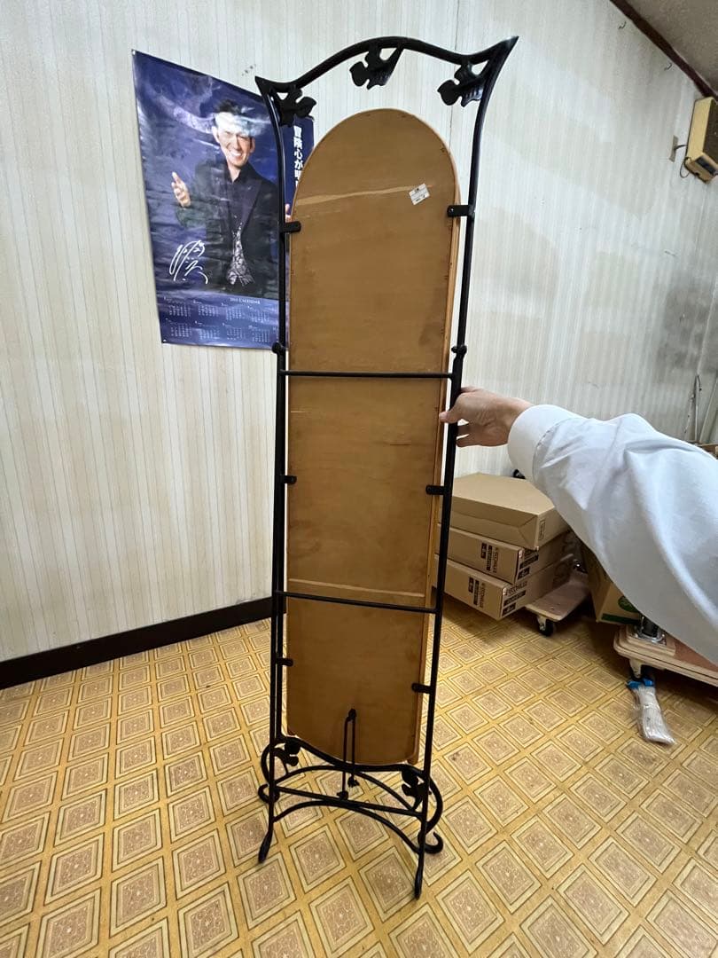 アンティーク風木製スタンドミラー 全身鏡 自立式