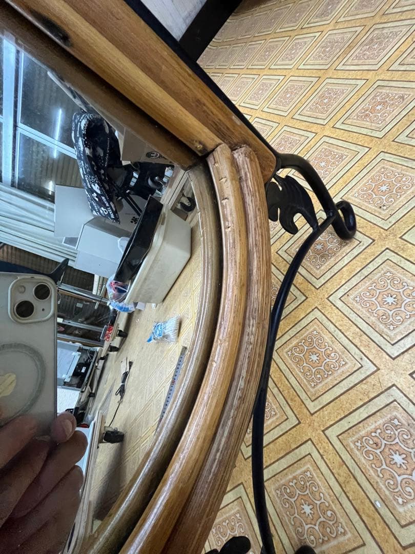 アンティーク風木製スタンドミラー 全身鏡 自立式