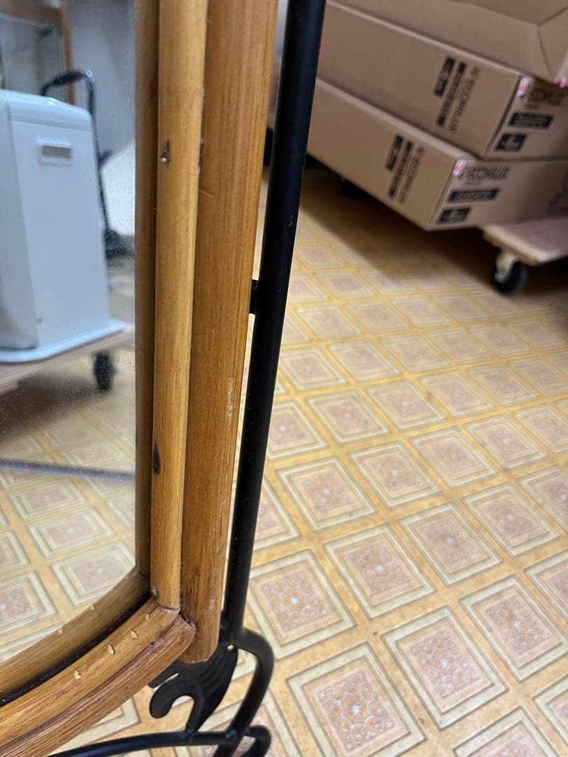 アンティーク風木製スタンドミラー 全身鏡 自立式