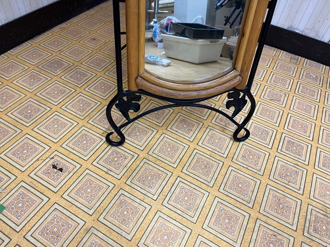 アンティーク風木製スタンドミラー 全身鏡 自立式