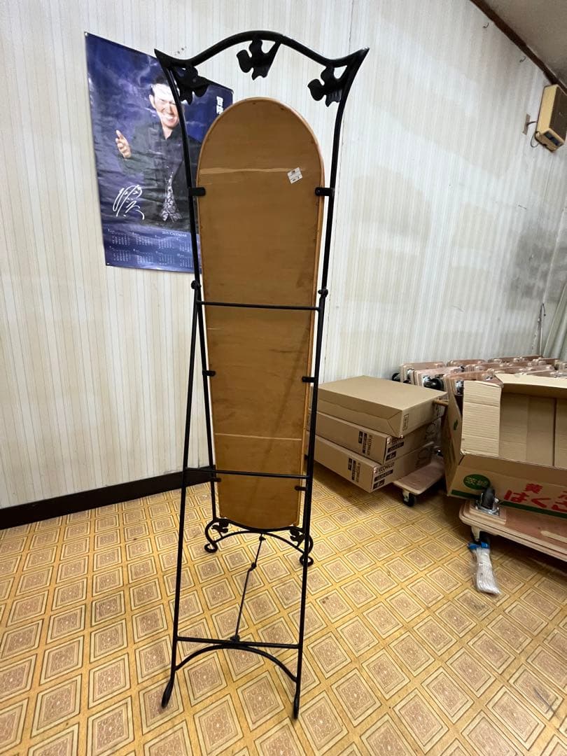 アンティーク風木製スタンドミラー 全身鏡 自立式