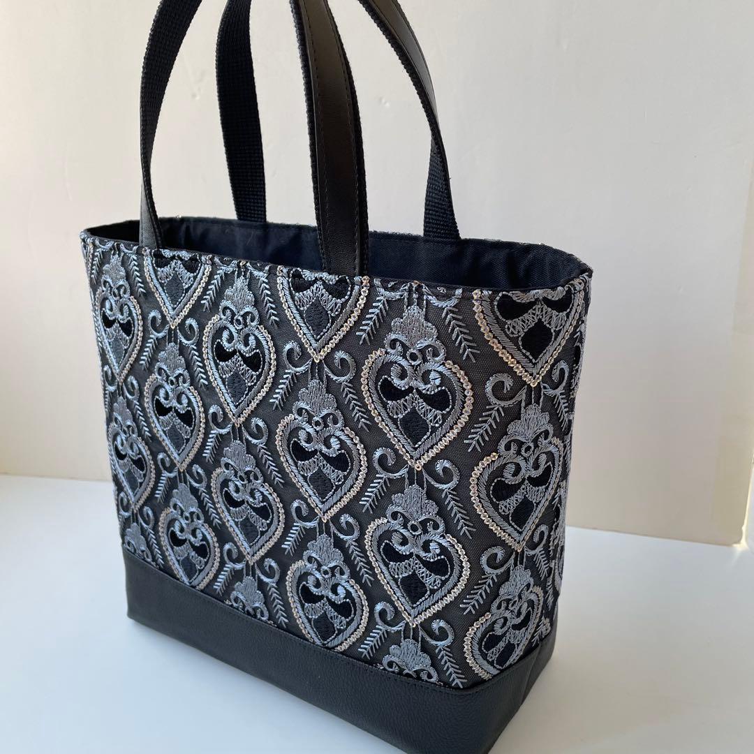 ゆう　インド刺繍ハートチュール　新サイズM 2wayトートバッグ