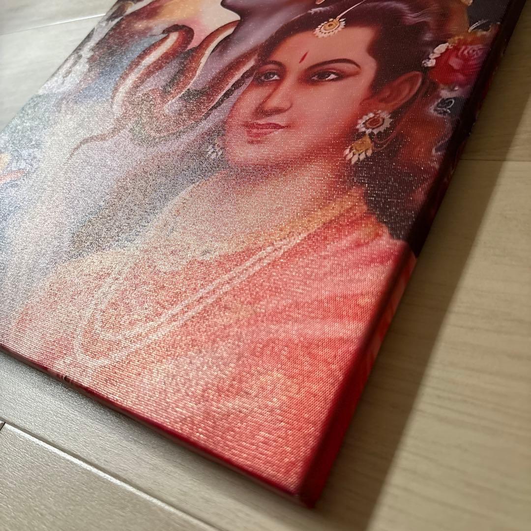 ヒンドゥー教の神々のキャンバスアート、フック付、シヴァ、ガンガー、パールヴァティ