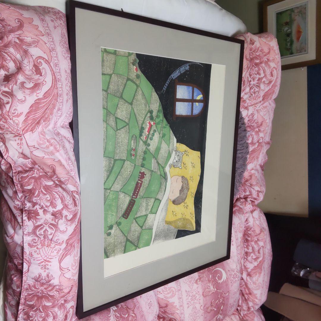 4/12セール 版画絵額 孫お休みなさい