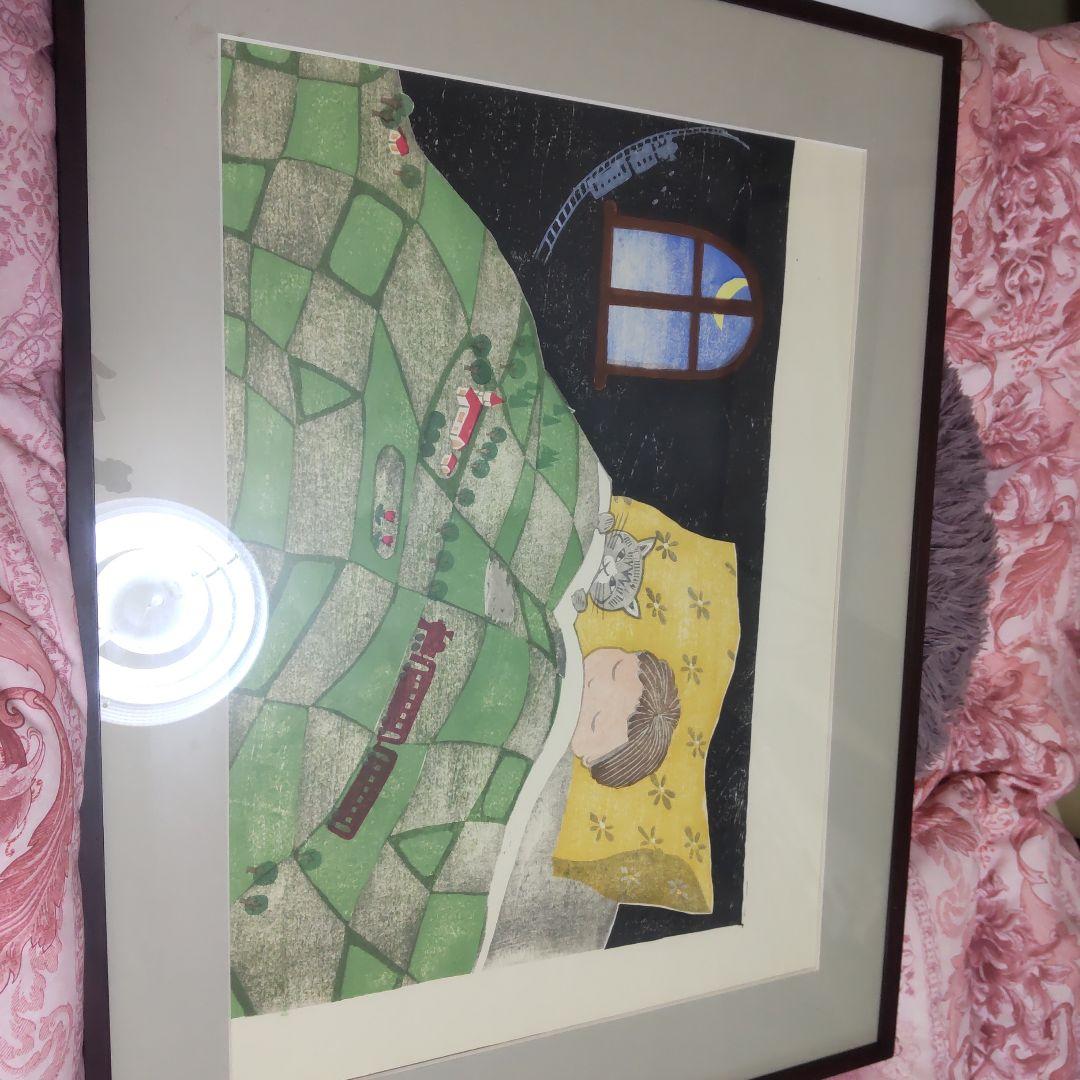 4/12セール 版画絵額 孫お休みなさい