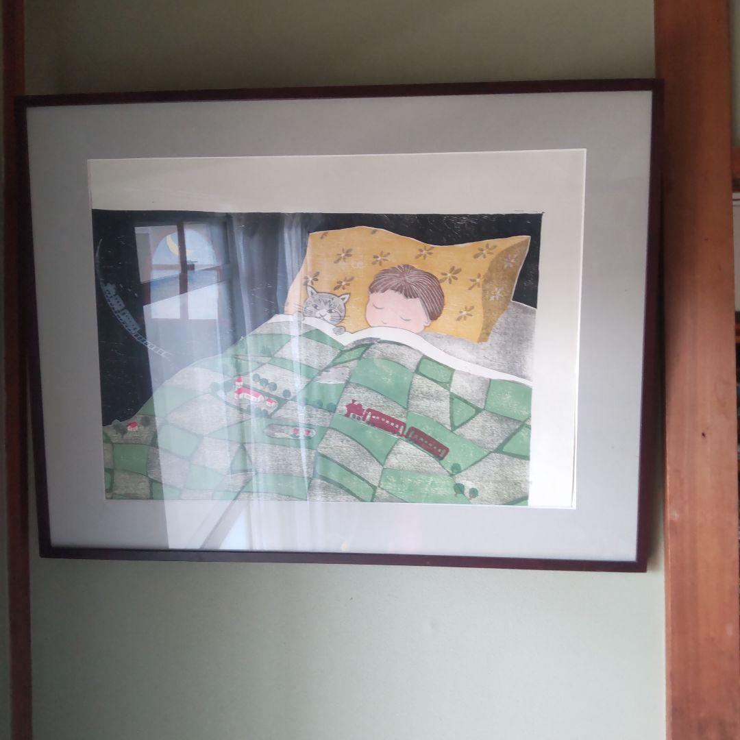 4/12セール 版画絵額 孫お休みなさい