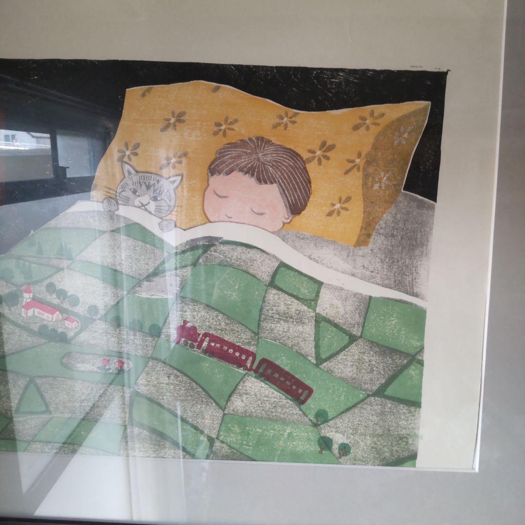 4/12セール 版画絵額 孫お休みなさい