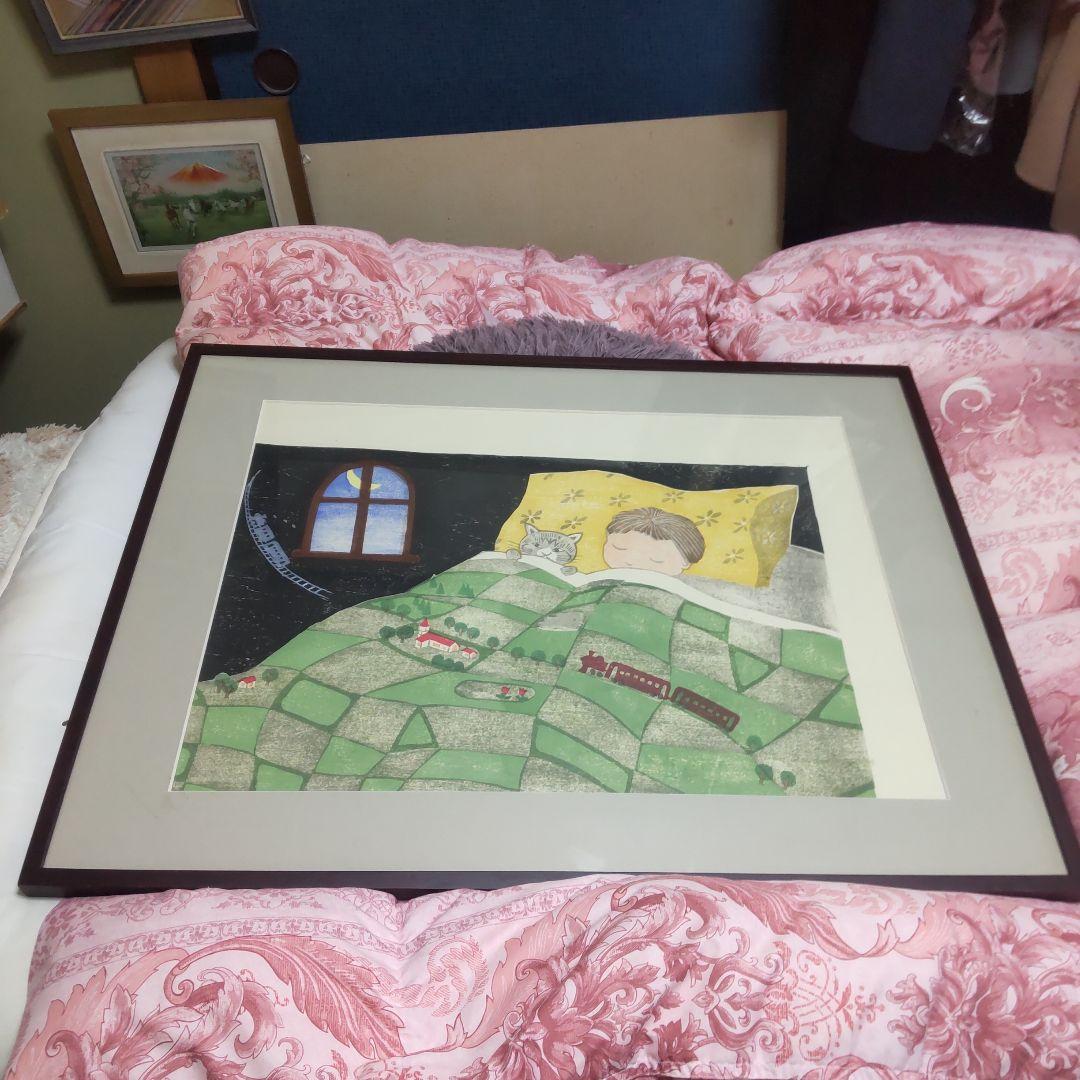 4/12セール 版画絵額 孫お休みなさい