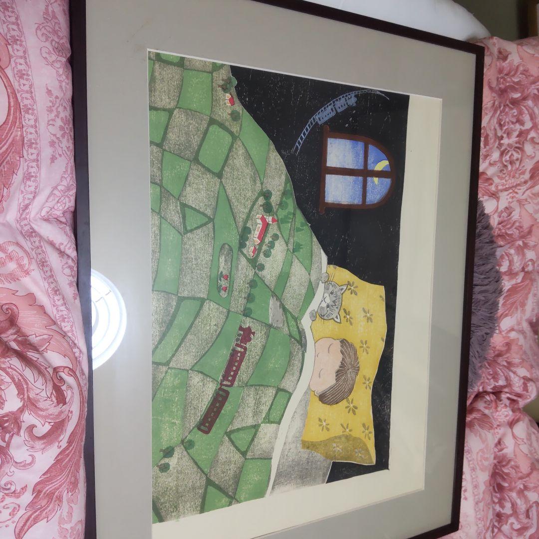 4/12セール 版画絵額 孫お休みなさい