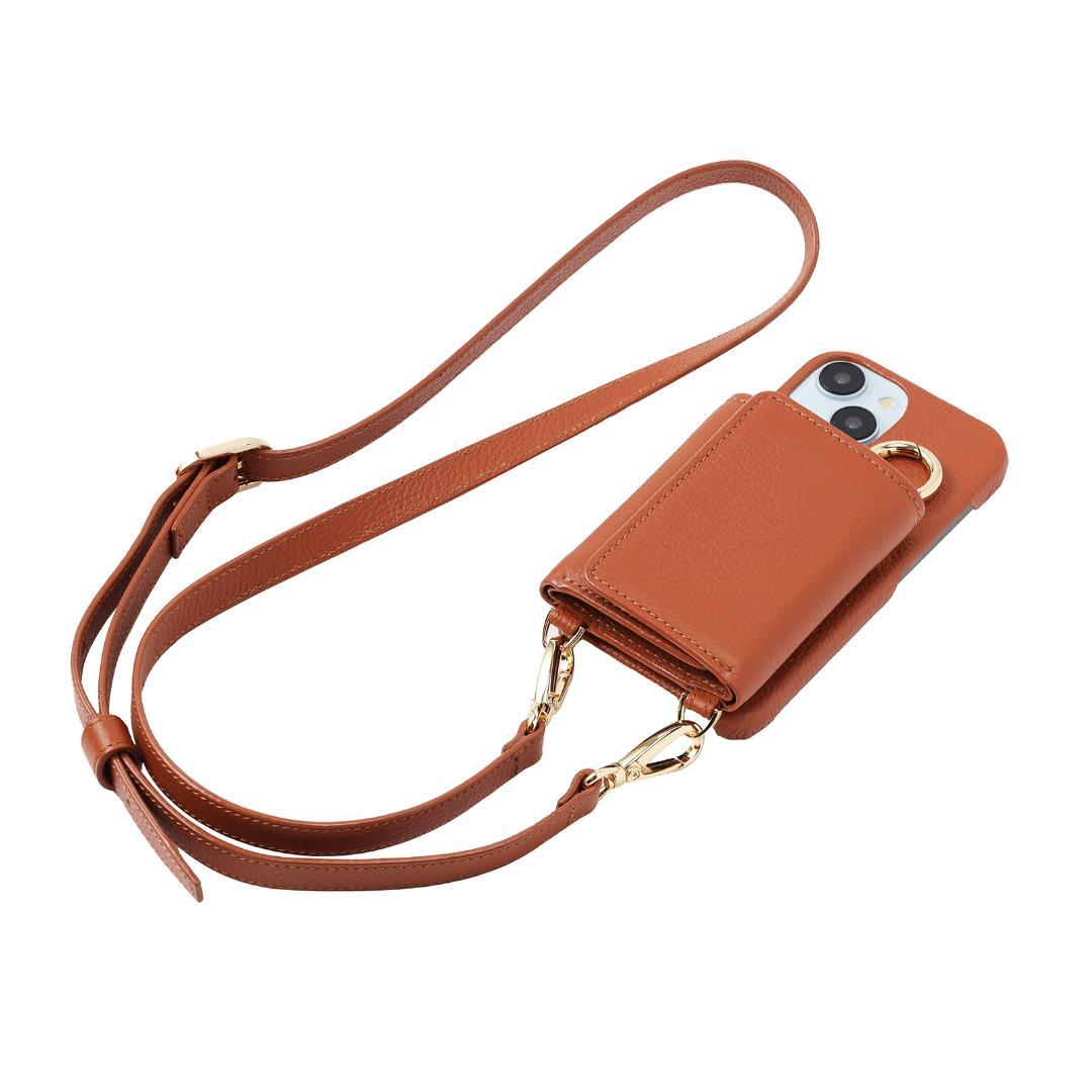 iPhone15 本牛革 カバー 財布付き ケース ブラウン ストラップ付