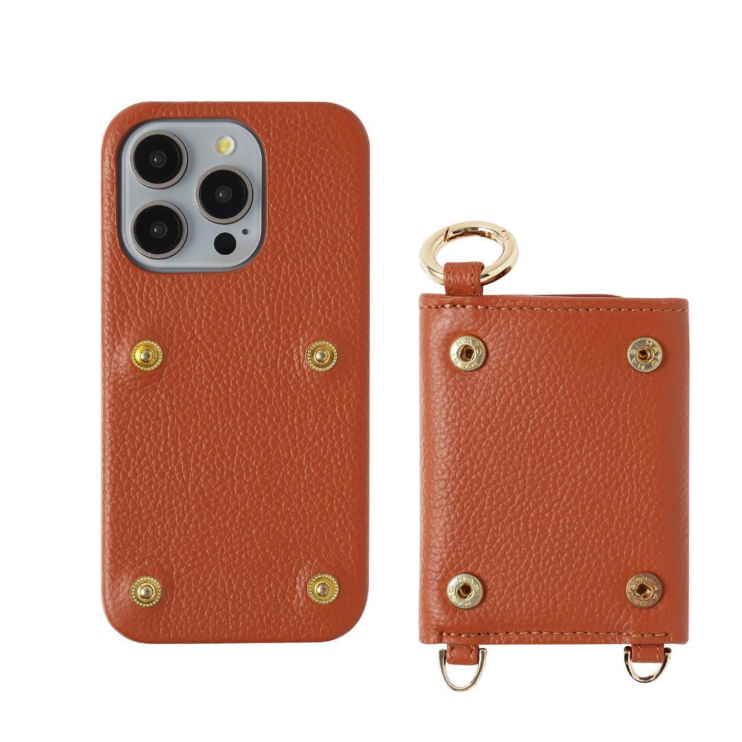 iPhone15 本牛革 カバー 財布付き ケース ブラウン ストラップ付
