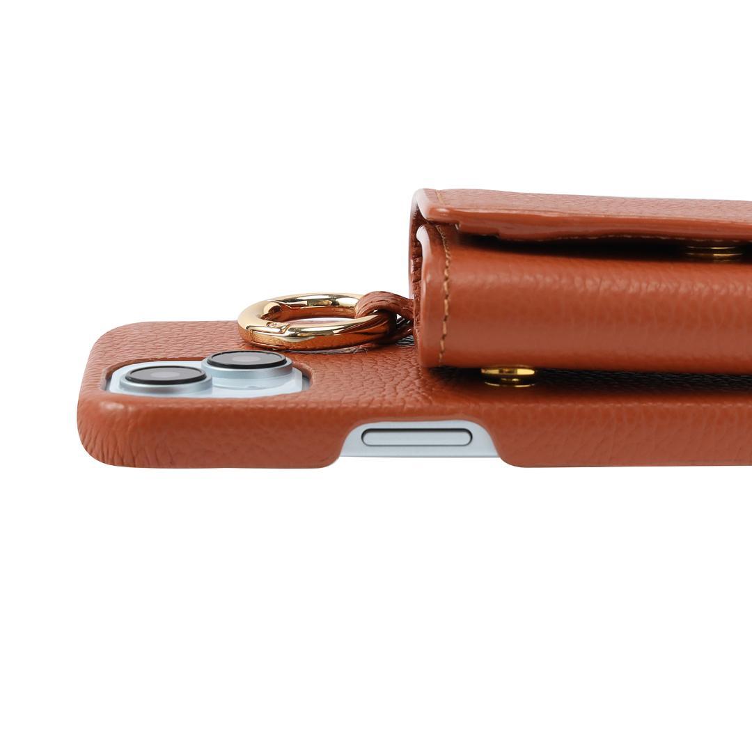 iPhone15 本牛革 カバー 財布付き ケース ブラウン ストラップ付