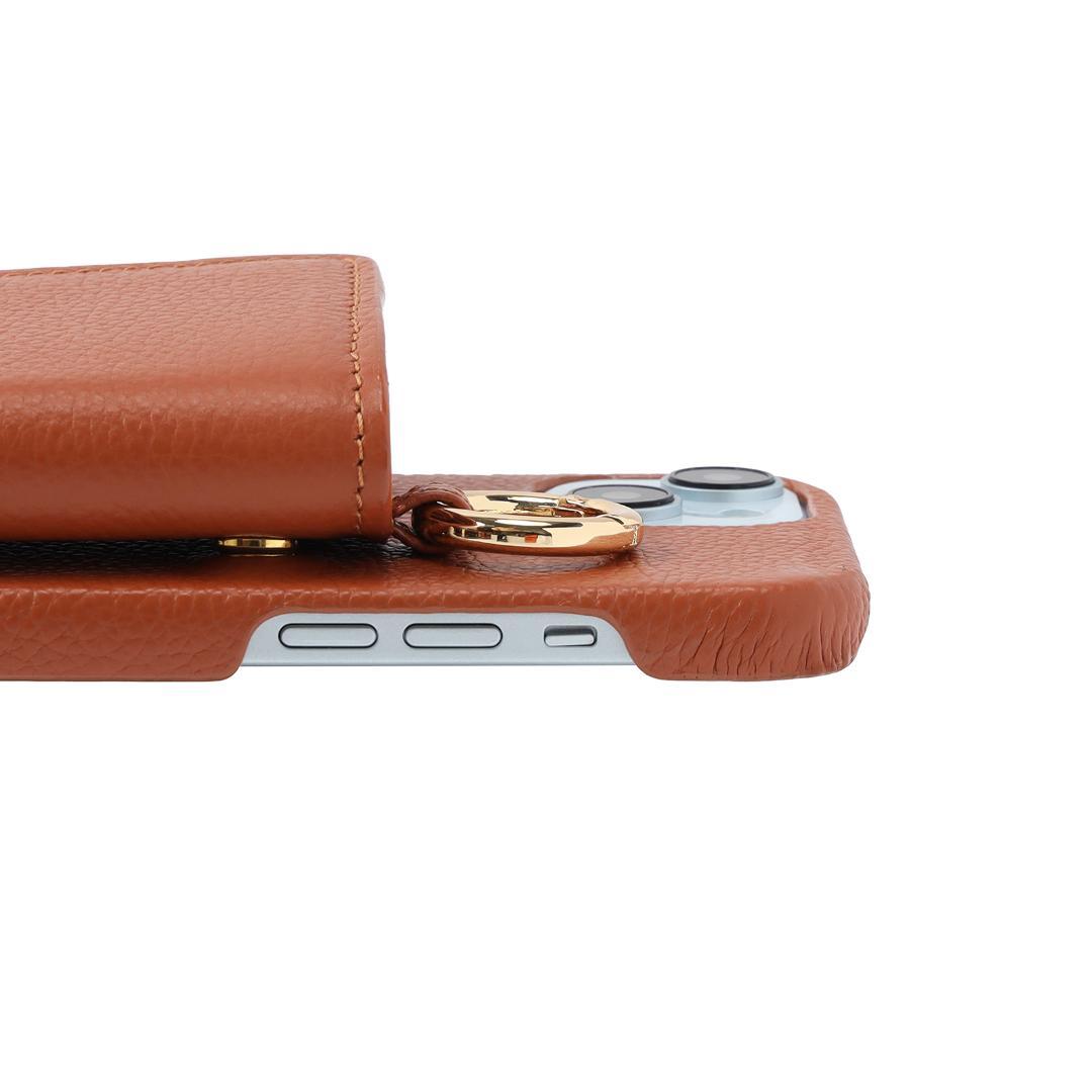 iPhone15 本牛革 カバー 財布付き ケース ブラウン ストラップ付