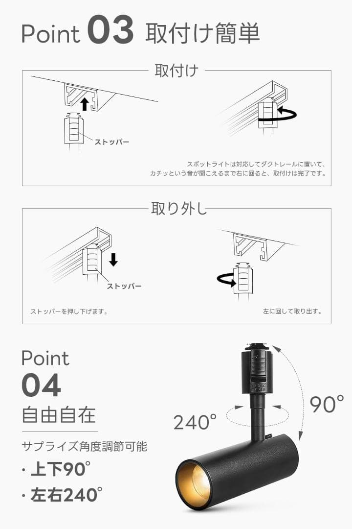 SPAHER ライティングレール用スポットライト LED ６個セット　白