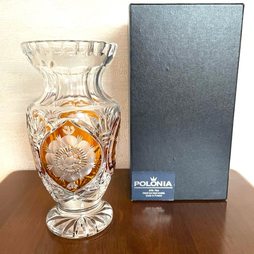 POLONIA ポロニア クリスタルガラス 花瓶 フラワーベース 切子
