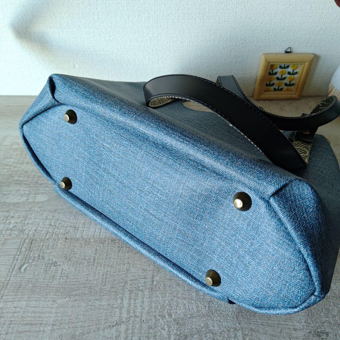 がまぐちバッグ✨ブルーレザー✨肩掛け✨ハンドメイド