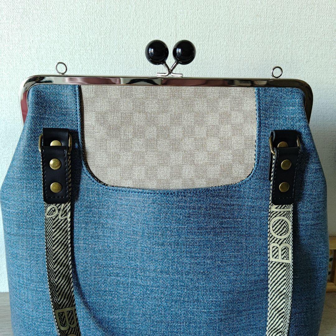 がまぐちバッグ✨ブルーレザー✨肩掛け✨ハンドメイド