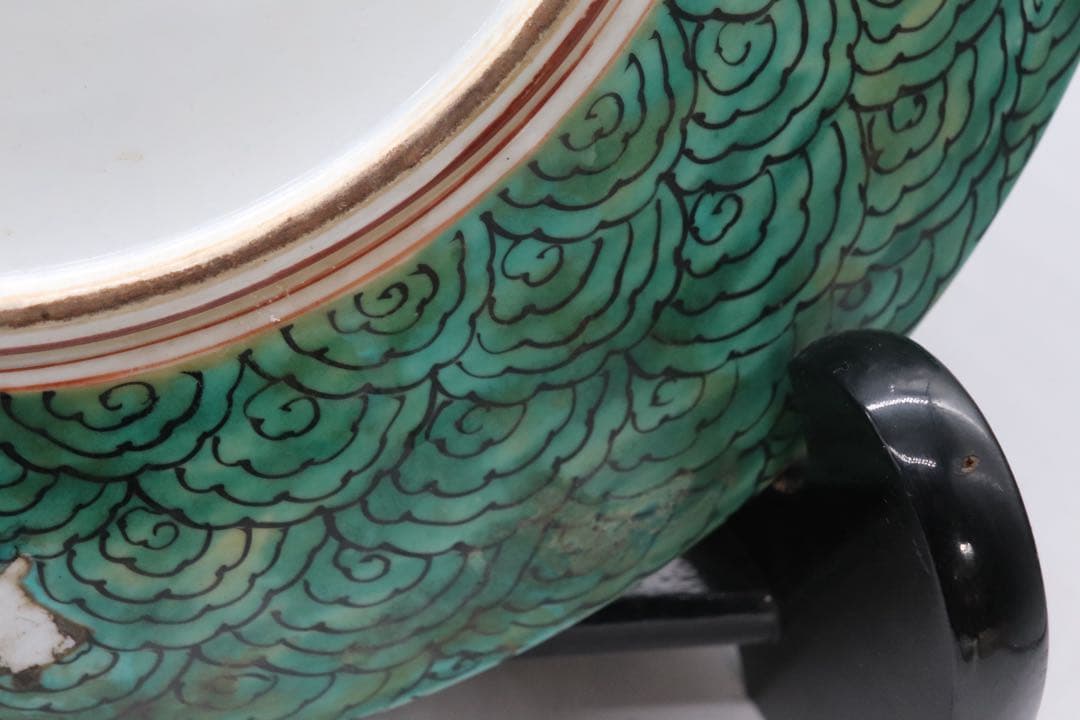 時代　九谷庄三作　色絵大皿　直径約45.6cm 台付　送料込み260311