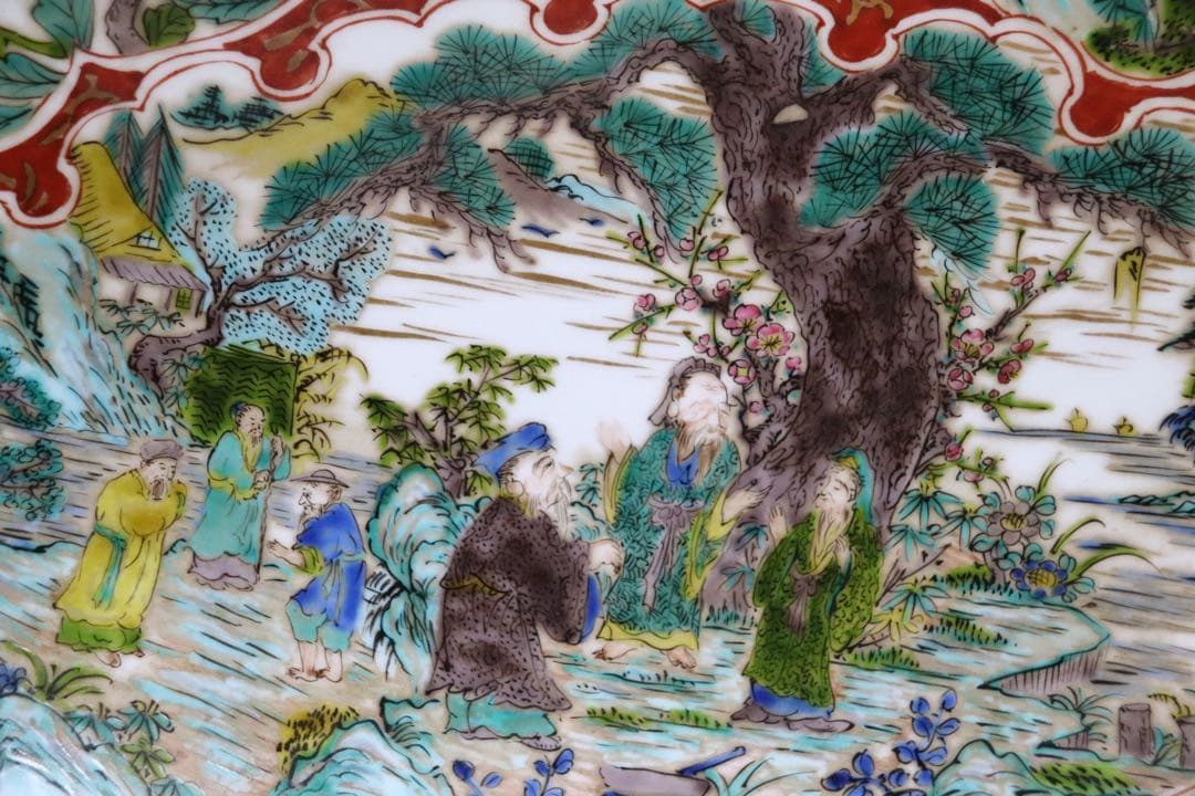 時代　九谷庄三作　色絵大皿　直径約45.6cm 台付　送料込み260311