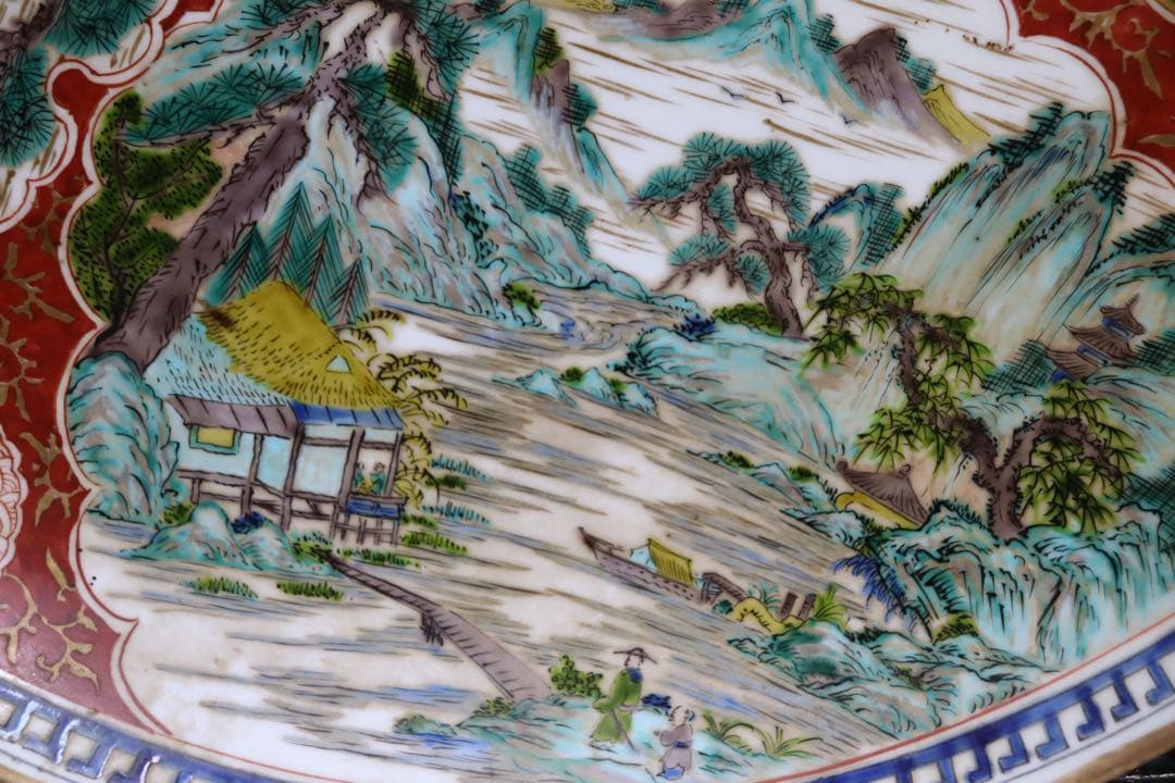 時代　九谷庄三作　色絵大皿　直径約45.6cm 台付　送料込み260311