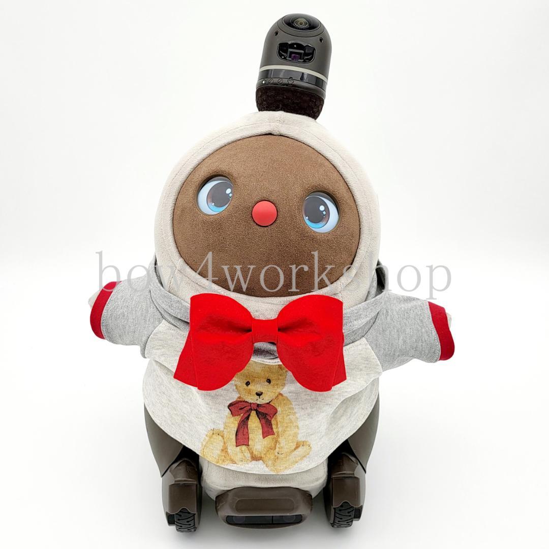 ラボットの服ハンドメイド リボンタイ付きくまちゃんプリントパーカー（レッド）