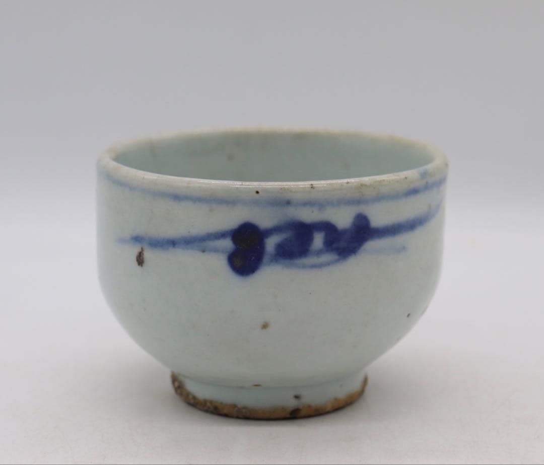 李朝　染付　お碗　木箱入　アンティーク　送料込み1211