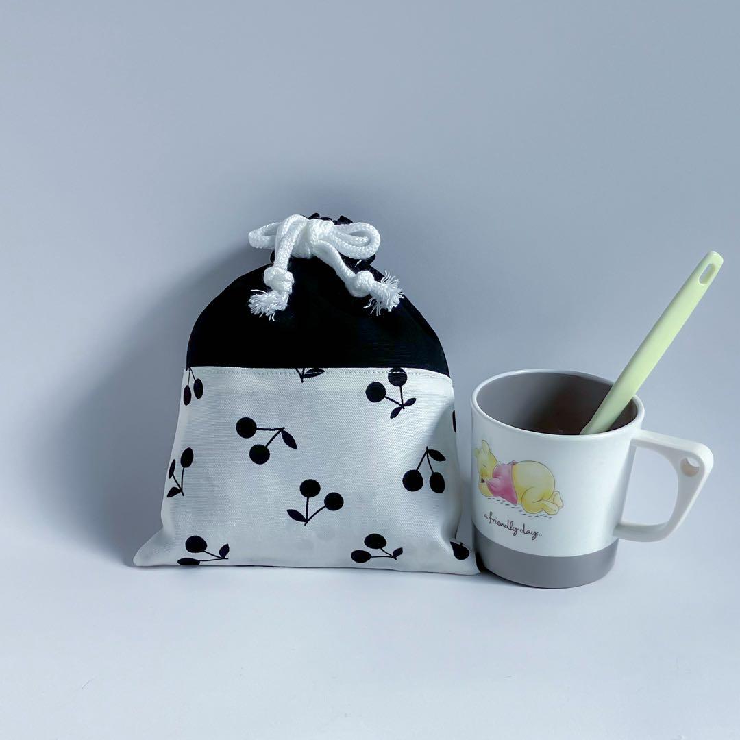 入園入学 7点セット モノトーン さくらんぼ柄 女の子 レッスンバッグ 上履き袋