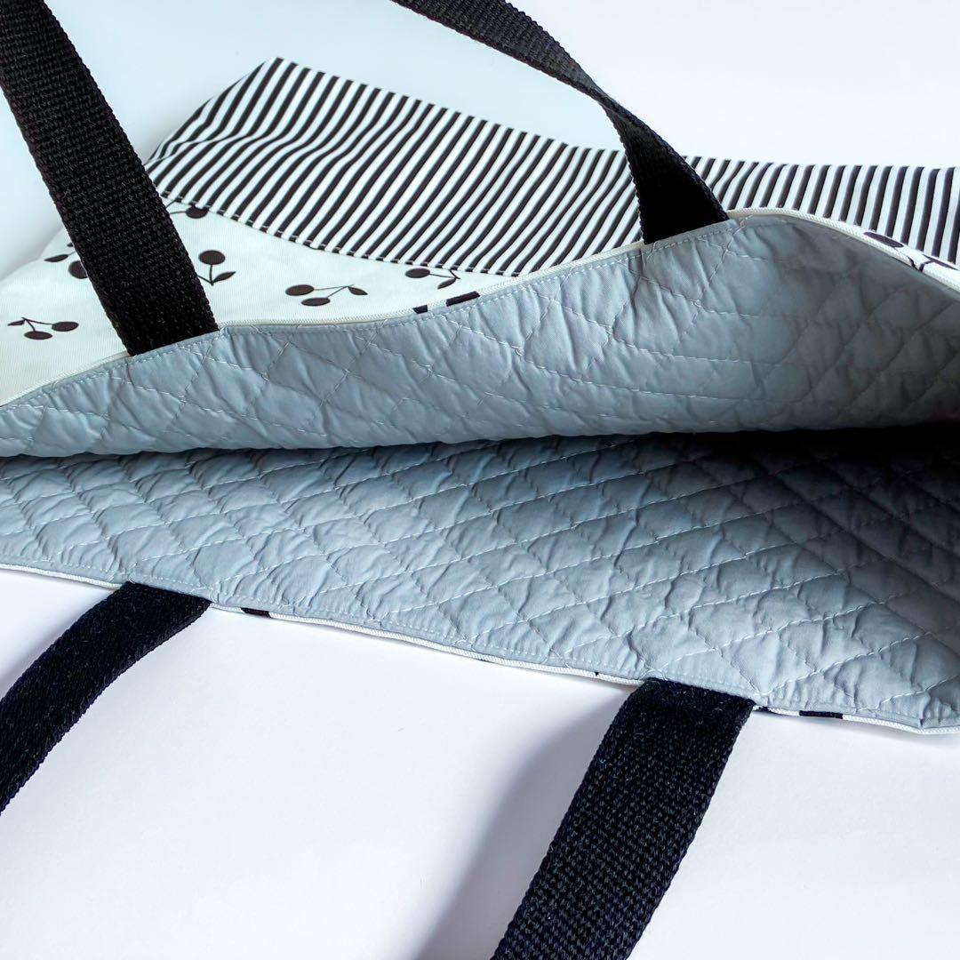 入園入学 7点セット モノトーン さくらんぼ柄 女の子 レッスンバッグ 上履き袋