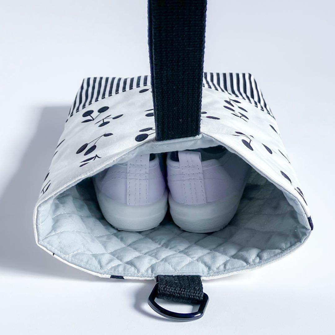 入園入学 7点セット モノトーン さくらんぼ柄 女の子 レッスンバッグ 上履き袋