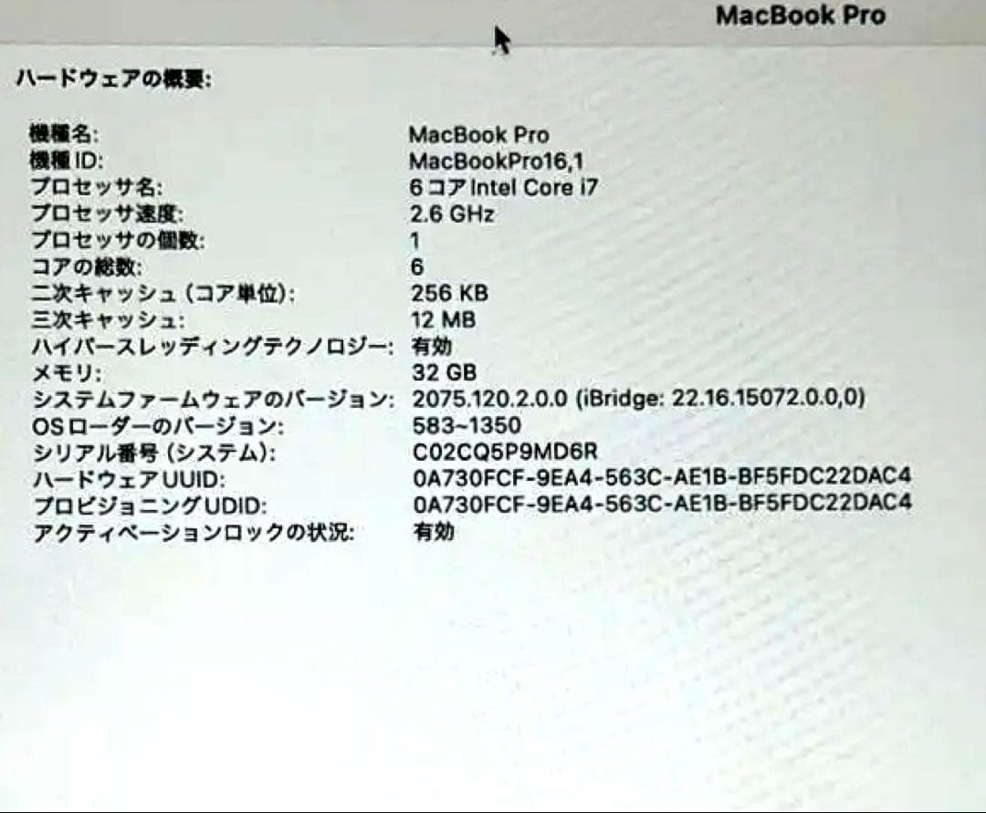 MacBook Pro 16インチ 2019 / i7 / 32GB / 1TB