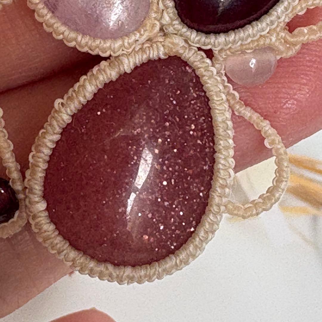 Sale♡ストロベリークォーツ×ガーネット×クンツァイトのマクラメネックレス