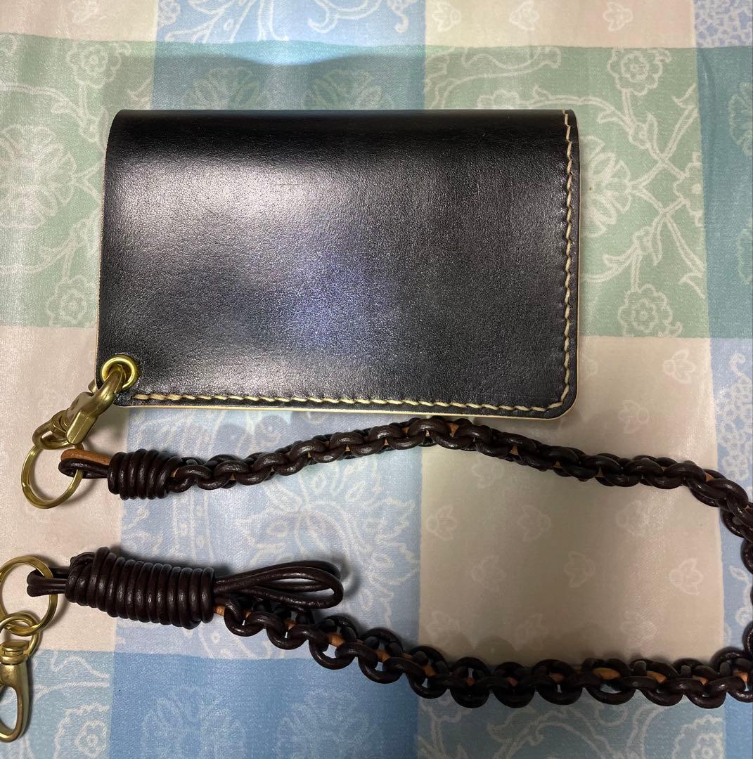 トラッカーウォレット　ミドルサイズ　お札楽々　黒ナチュラル　ウォレットロープ