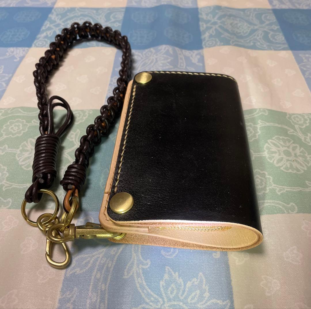 トラッカーウォレット　ミドルサイズ　お札楽々　黒ナチュラル　ウォレットロープ