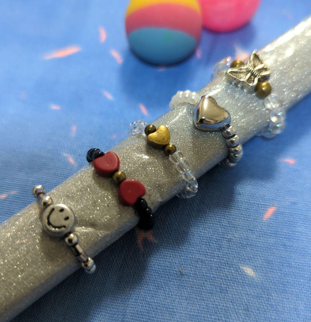 画面画面ハンドメイド にこちゃんスマイリーリング他指輪5点セット BB-51