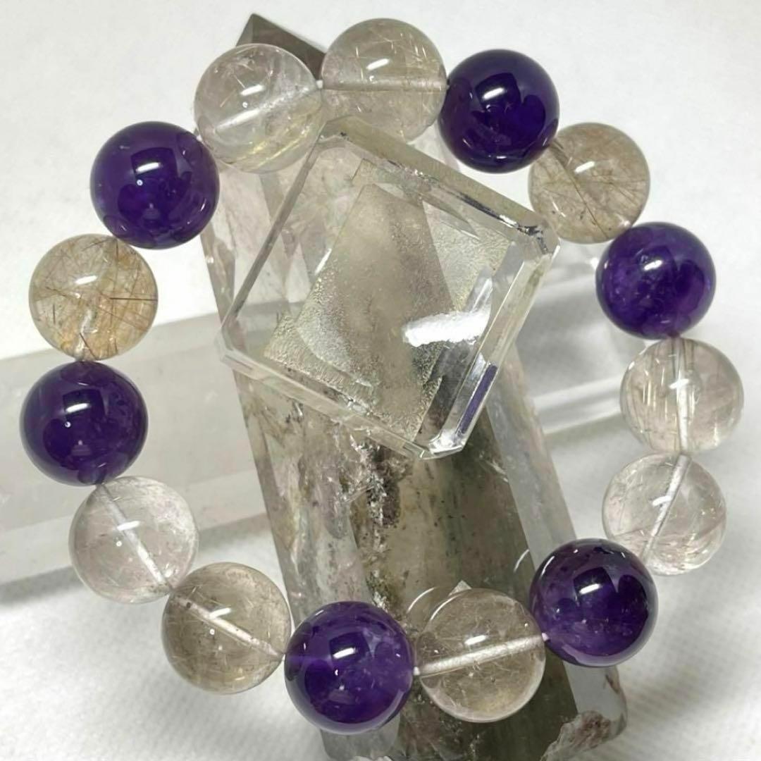 ルチルクオーツ　アメジスト　パワーストーンブレスレット　内径約17cm