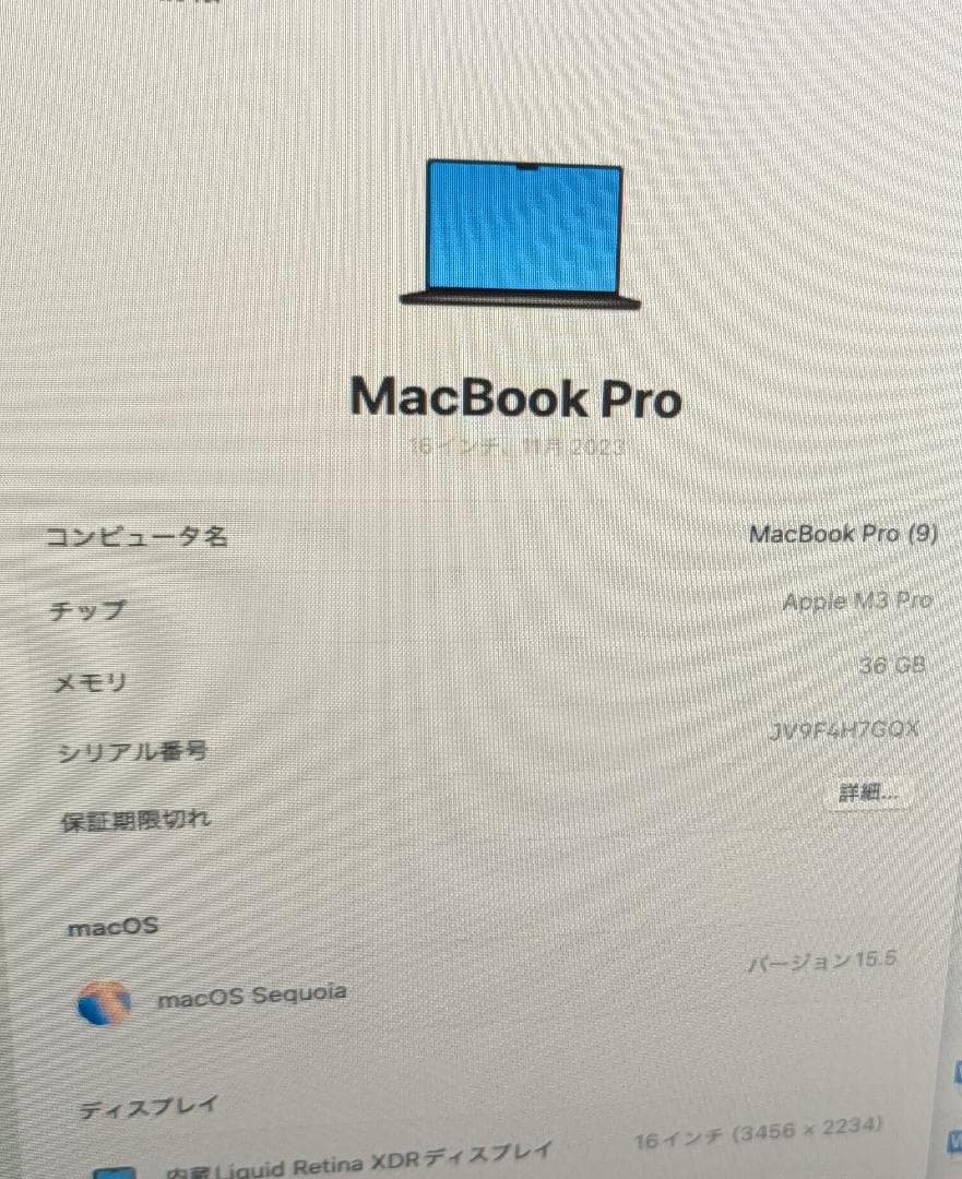 画面難ありジャンク MacBook Pro A2991 M3 Pro 36GB