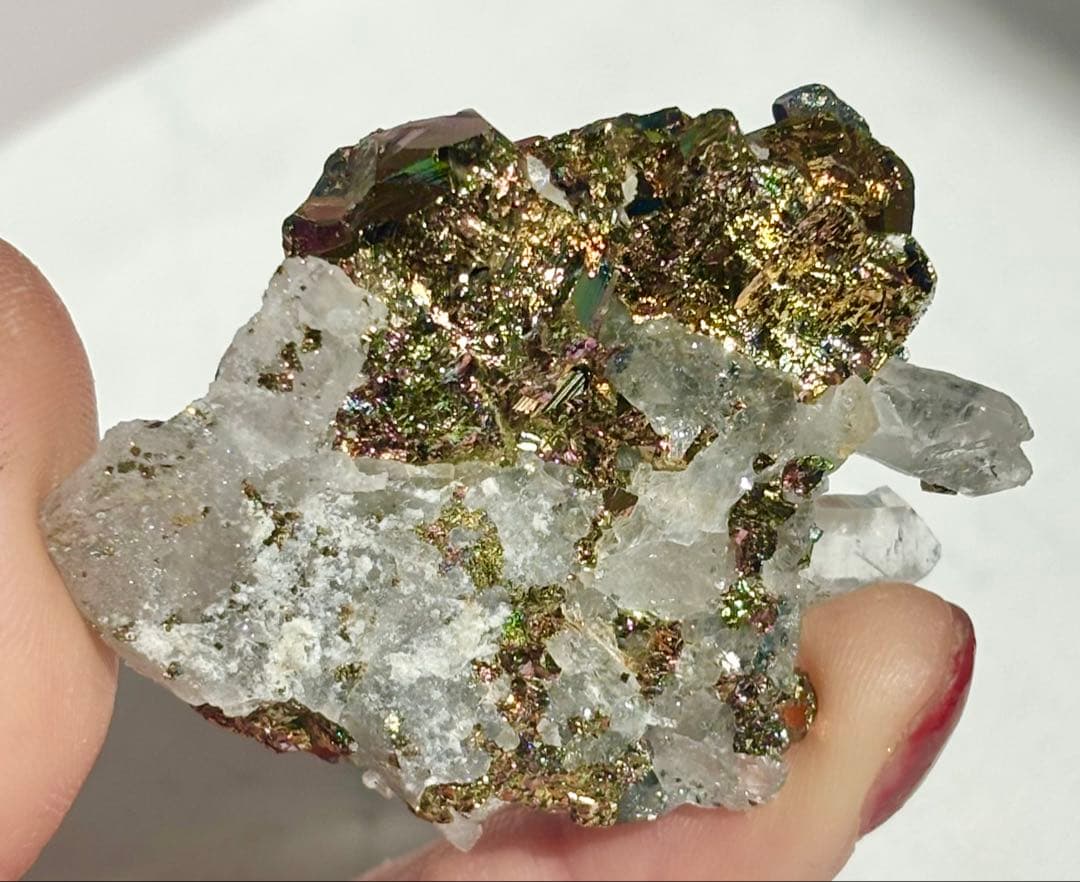 《レインボー結晶》チャルコパイライト水晶共生標本