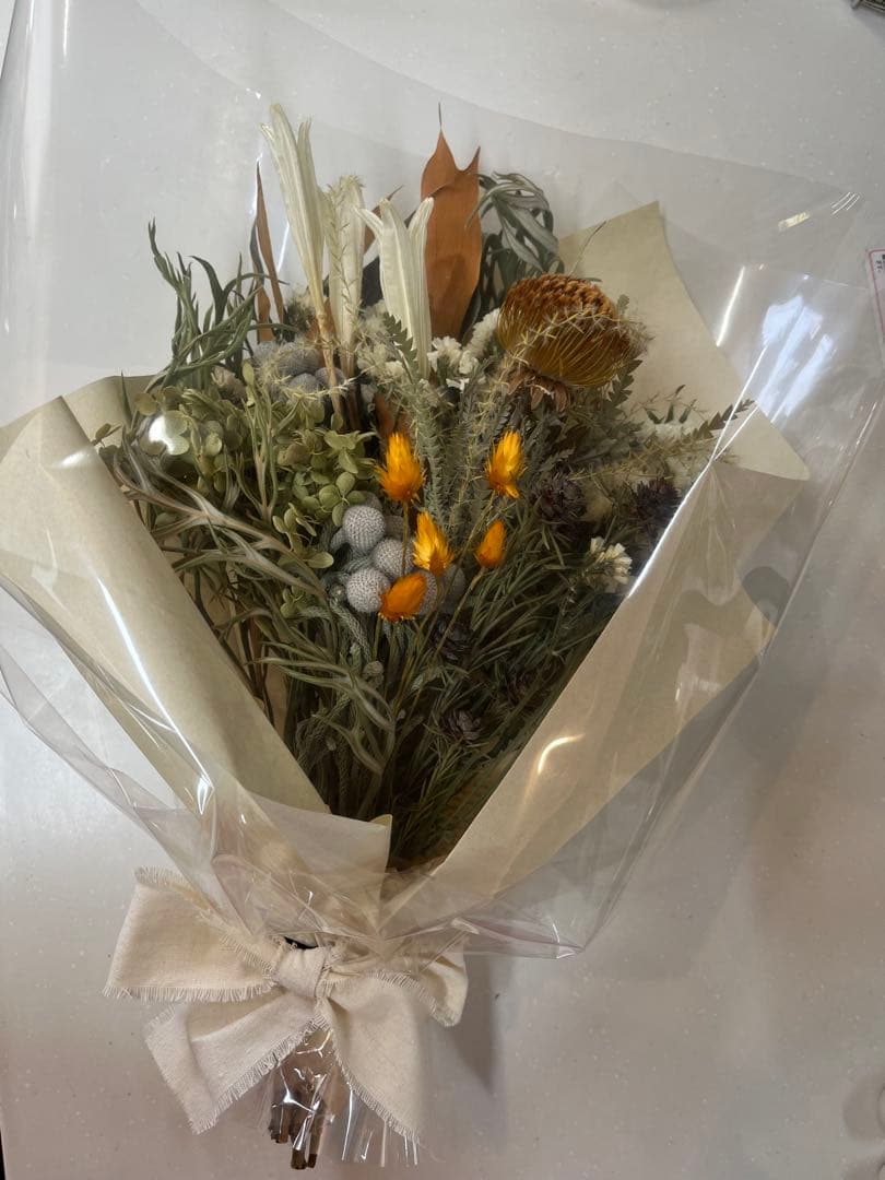 ドライフラワー　花束　ネイティブ系アレンジメント　ラッピング