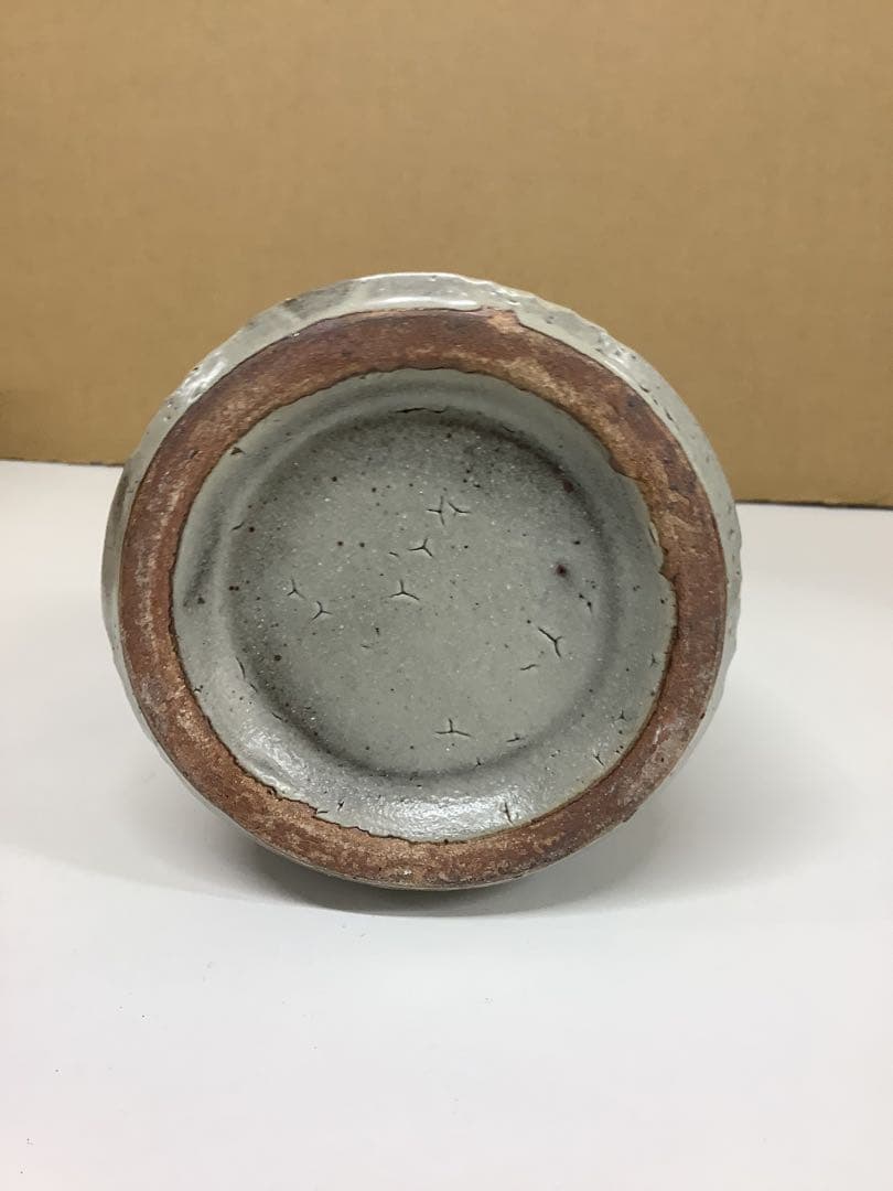 濱田友緒 地釉縞花瓶　木箱付き