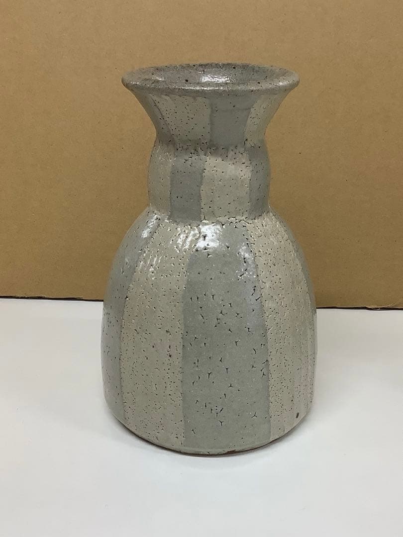 濱田友緒 地釉縞花瓶　木箱付き