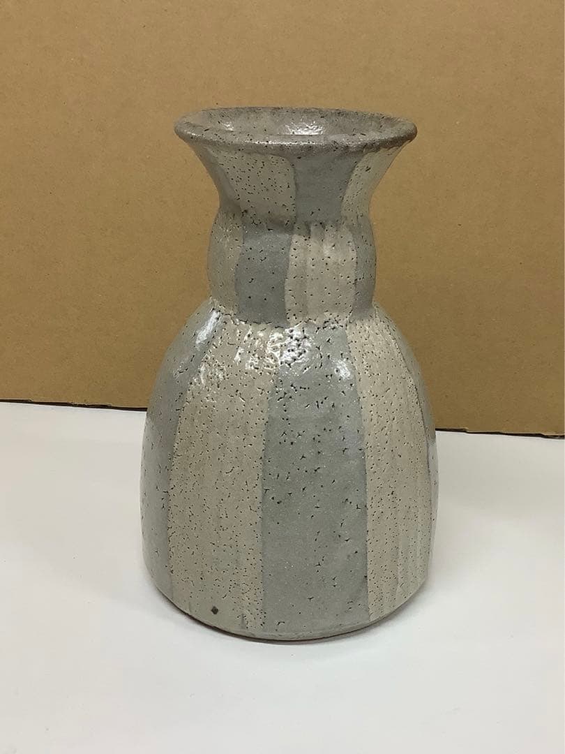 濱田友緒 地釉縞花瓶　木箱付き