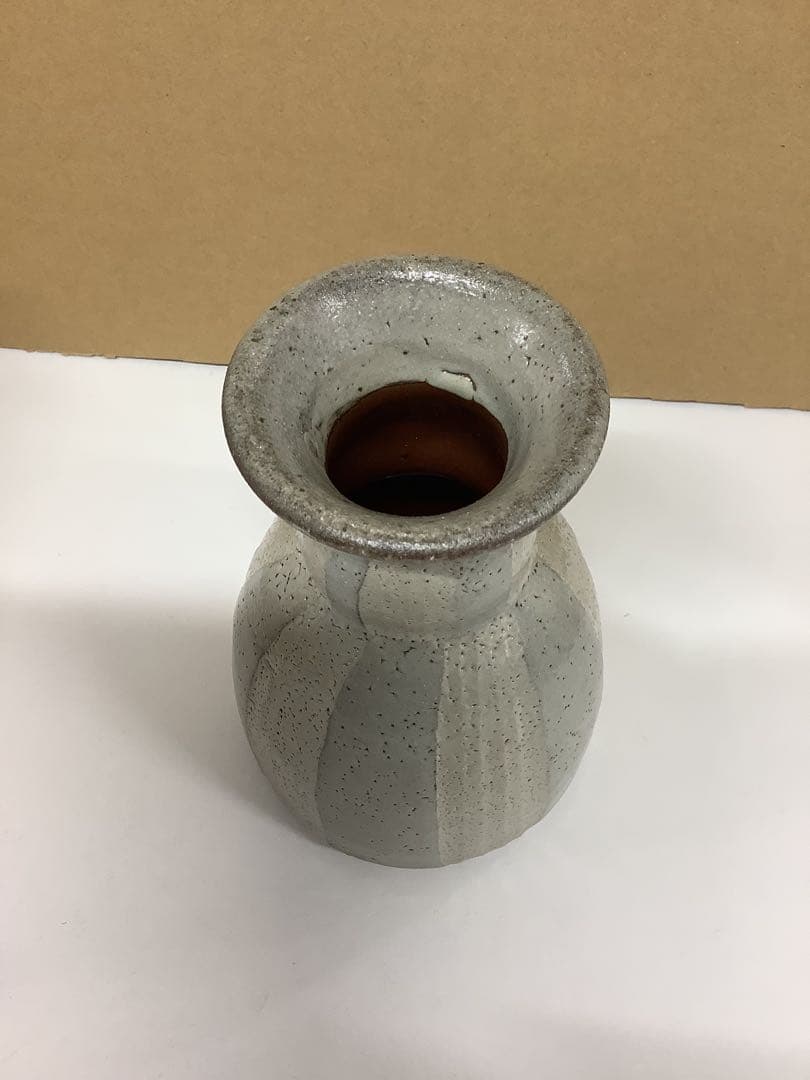濱田友緒 地釉縞花瓶　木箱付き